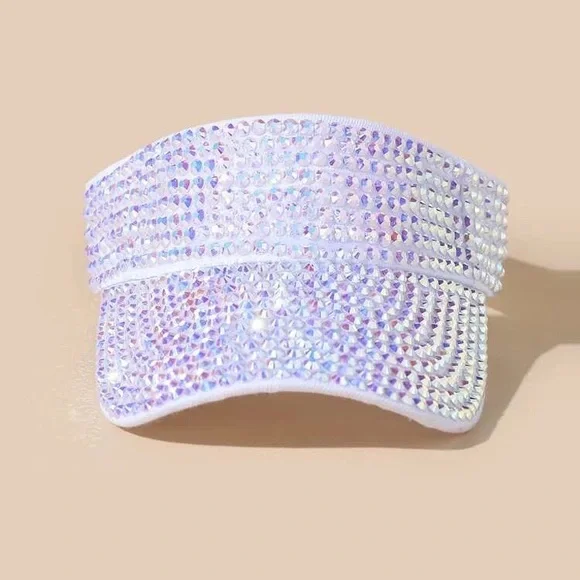 Stunning White AB Bling Visors Rhinestones Sport Sun Visor Caps Adjustable - Picture 2 of 7